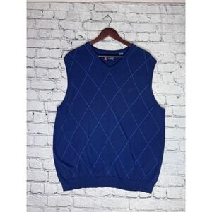 Chaps Mens Navy Blue Argyle Knit Vest L G Cotton Sleeveless Sweater